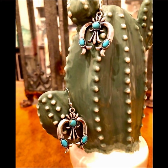 CowgirlZ at HEART Jewelry - SQUASH BLOSSOM SILVER TURQUOISE EARRINGS   LAST PAIR